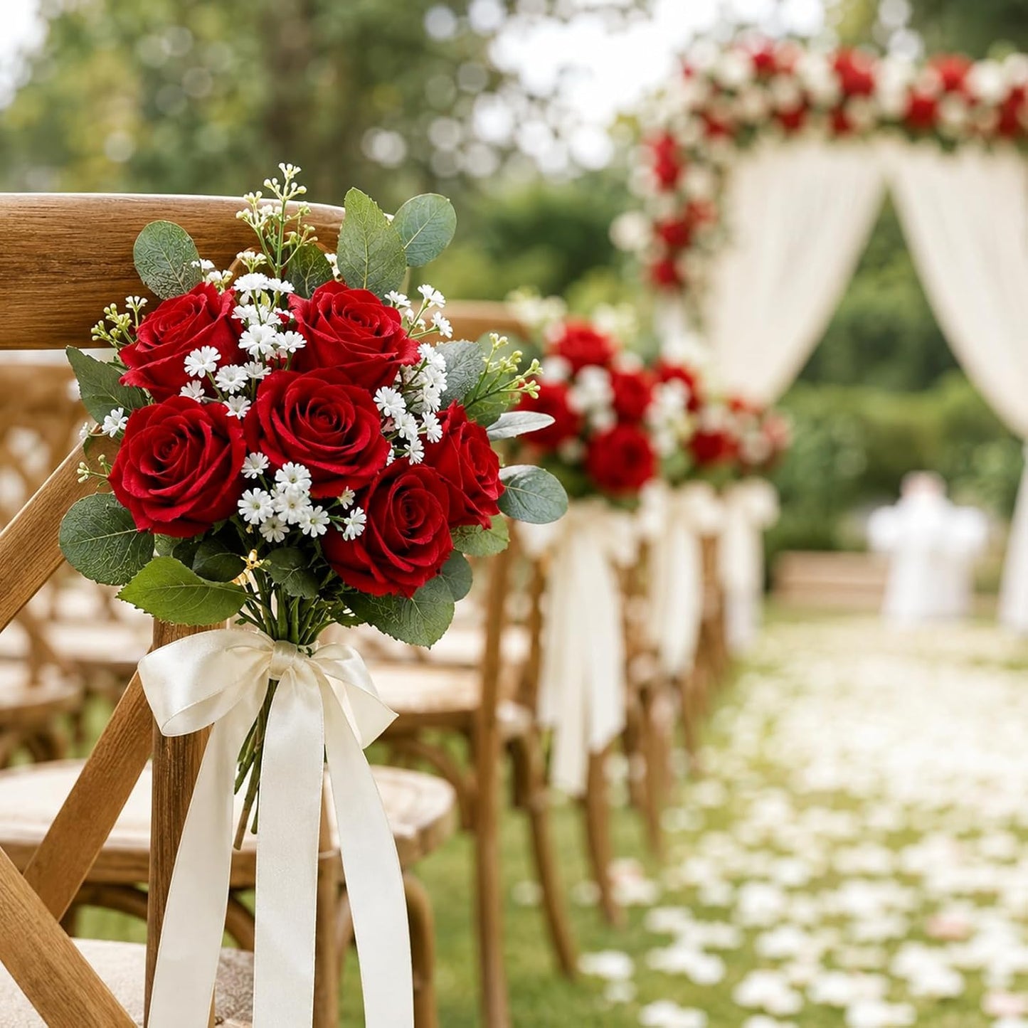 Red Roses Artificial Flowers Bulk, Real Touch Velvet Roses with Wrapping Paper, 50 Pcs Fake Flowers for Wedding Centerpieces Bridal Bouquet Valentines Mothers Day Graduation Decor