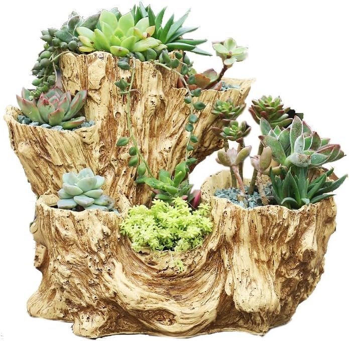 Stump Log Like Container Faux Driftwood Planter Resin Succulent Planter Pot | Vintage Container Pot for Home & Garden
