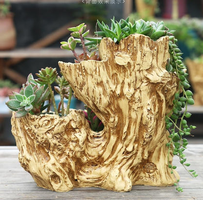 Stump Log Like Container Faux Driftwood Planter Resin Succulent Planter Pot | Vintage Container Pot for Home & Garden