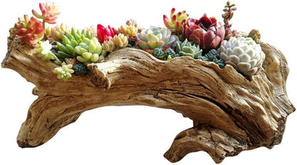 Stump Log Like Container Faux Driftwood Planter Resin Succulent Planter Pot | Vintage Container Pot for Home & Garden
