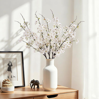 Artificial Cherry Blossom Branches 27.6In Silk Cherry Blossom Branches Long Stem Artificial Flowers for Tall Vase, for Home Decorate, Weddings Decorate, Parties & Festival Gifts (White)