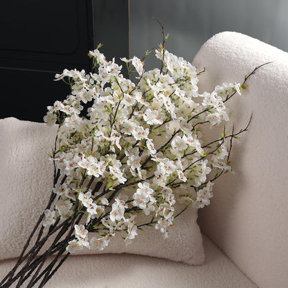 Artificial Cherry Blossom Branches 27.6In Silk Cherry Blossom Branches Long Stem Artificial Flowers for Tall Vase, for Home Decorate, Weddings Decorate, Parties & Festival Gifts (White)