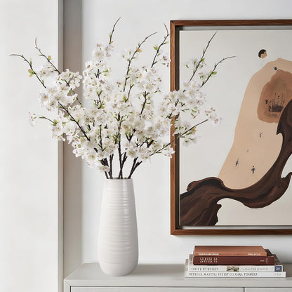 Artificial Cherry Blossom Branches 27.6In Silk Cherry Blossom Branches Long Stem Artificial Flowers for Tall Vase, for Home Decorate, Weddings Decorate, Parties & Festival Gifts (White)