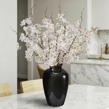 Artificial Cherry Blossom Branches 27.6In Silk Cherry Blossom Branches Long Stem Artificial Flowers for Tall Vase, for Home Decorate, Weddings Decorate, Parties & Festival Gifts (White)