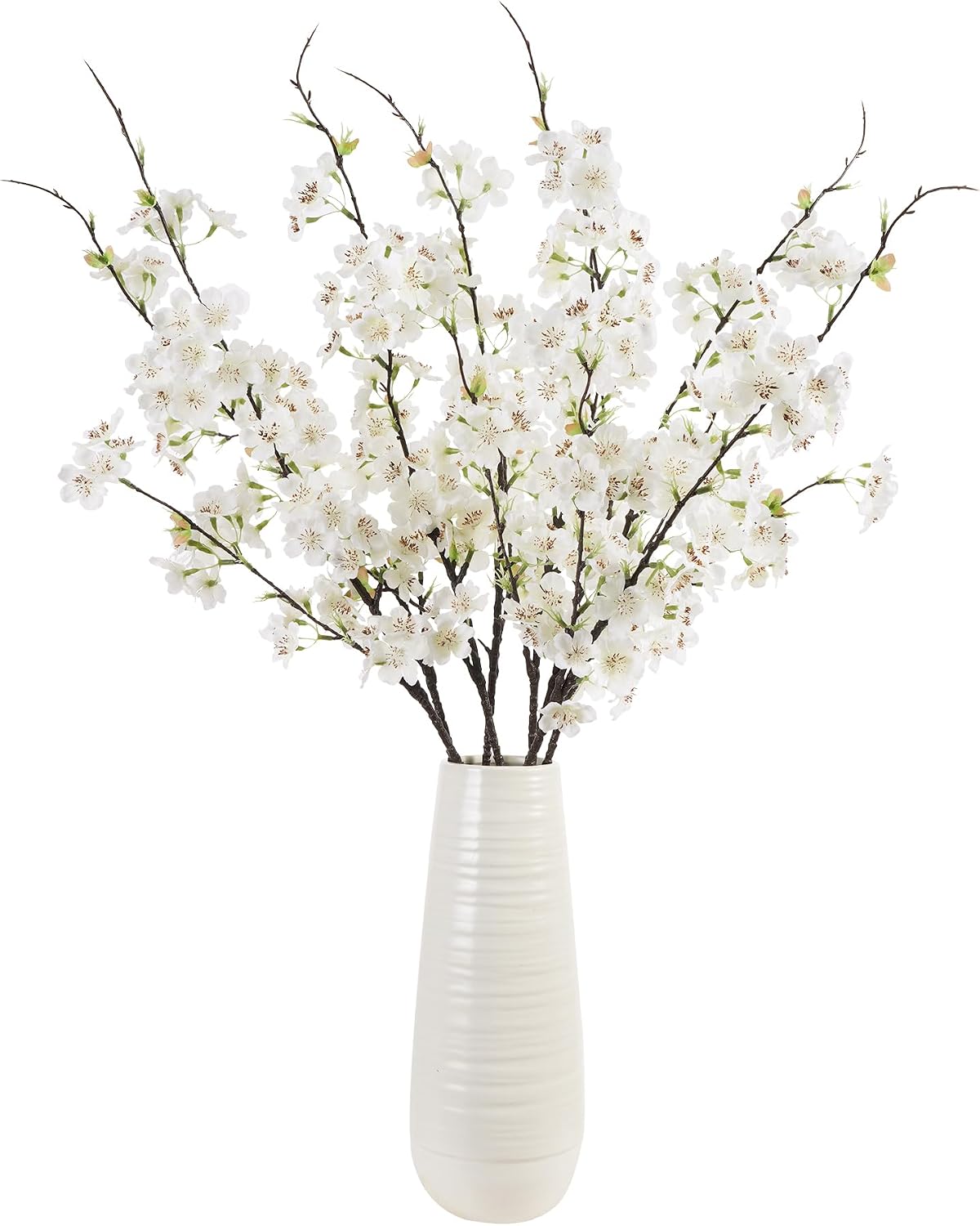 Artificial Cherry Blossom Branches 27.6In Silk Cherry Blossom Branches Long Stem Artificial Flowers for Tall Vase, for Home Decorate, Weddings Decorate, Parties & Festival Gifts (White)
