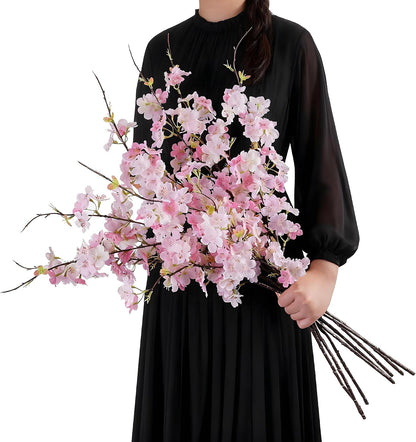 Artificial Cherry Blossom Branches 27.6In Silk Cherry Blossom Branches Long Stem Artificial Flowers for Tall Vase, for Home Decorate, Weddings Decorate, Parties & Festival Gifts (White)