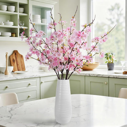 Artificial Cherry Blossom Branches 27.6In Silk Cherry Blossom Branches Long Stem Artificial Flowers for Tall Vase, for Home Decorate, Weddings Decorate, Parties & Festival Gifts (White)