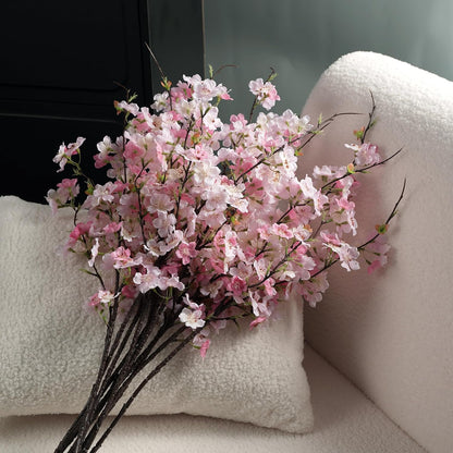 Artificial Cherry Blossom Branches 27.6In Silk Cherry Blossom Branches Long Stem Artificial Flowers for Tall Vase, for Home Decorate, Weddings Decorate, Parties & Festival Gifts (White)