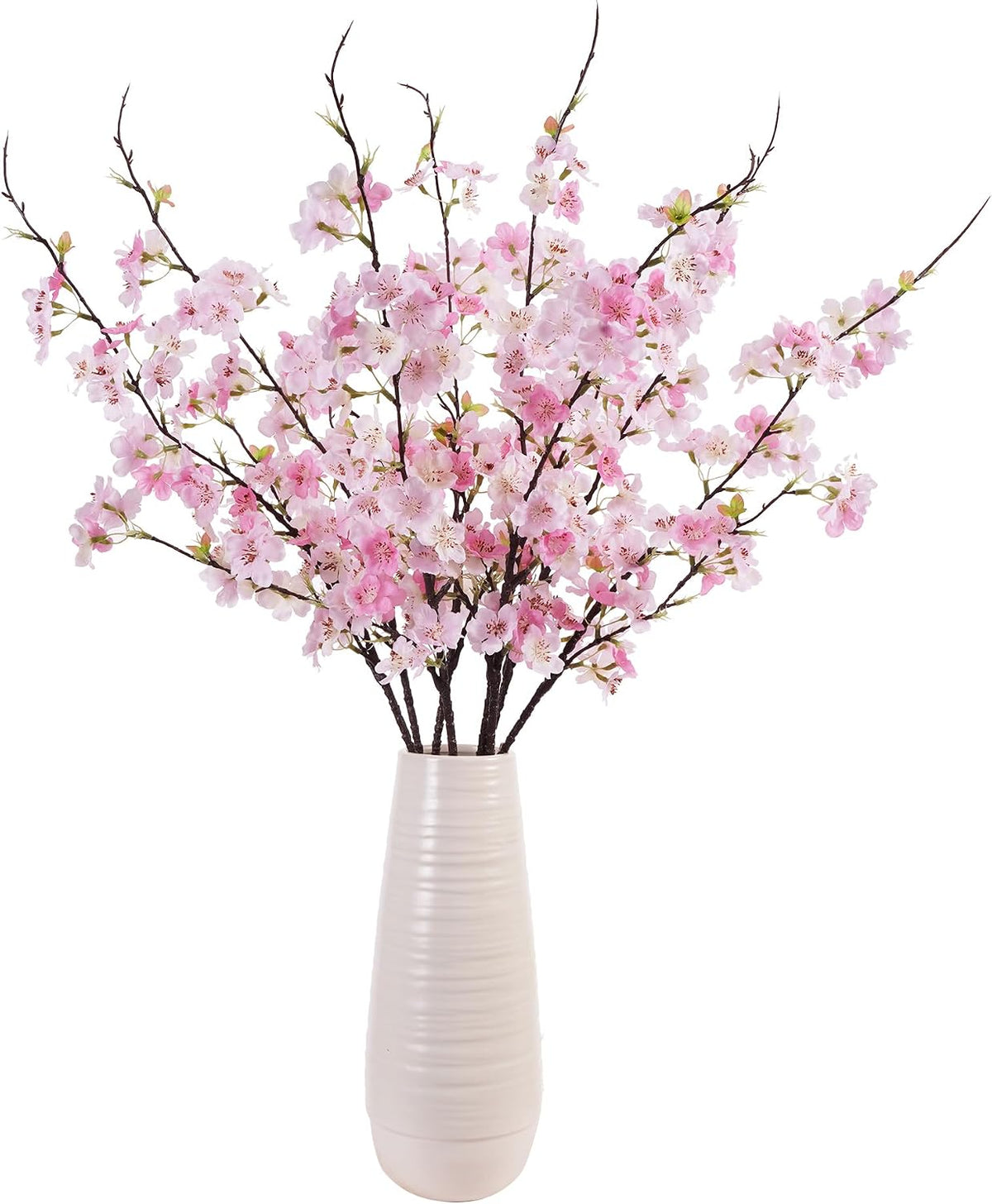 Artificial Cherry Blossom Branches 27.6In Silk Cherry Blossom Branches Long Stem Artificial Flowers for Tall Vase, for Home Decorate, Weddings Decorate, Parties & Festival Gifts (White)
