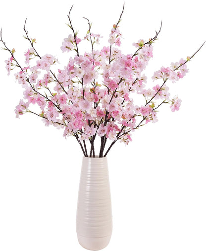 Artificial Cherry Blossom Branches 27.6In Silk Cherry Blossom Branches Long Stem Artificial Flowers for Tall Vase, for Home Decorate, Weddings Decorate, Parties & Festival Gifts (White)