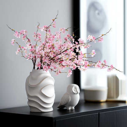 Artificial Cherry Blossom Branches 27.6In Silk Cherry Blossom Branches Long Stem Artificial Flowers for Tall Vase, for Home Decorate, Weddings Decorate, Parties & Festival Gifts (White)