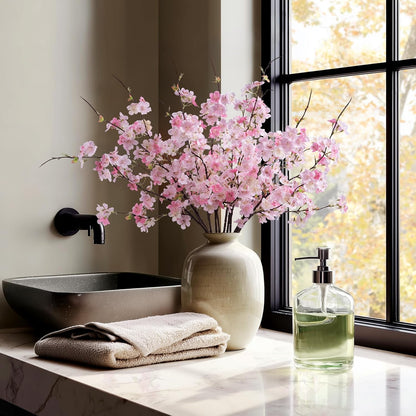 Artificial Cherry Blossom Branches 27.6In Silk Cherry Blossom Branches Long Stem Artificial Flowers for Tall Vase, for Home Decorate, Weddings Decorate, Parties & Festival Gifts (White)