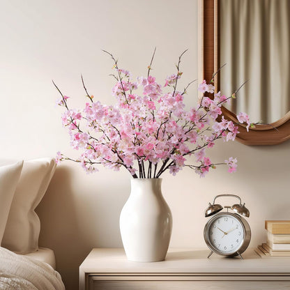 Artificial Cherry Blossom Branches 27.6In Silk Cherry Blossom Branches Long Stem Artificial Flowers for Tall Vase, for Home Decorate, Weddings Decorate, Parties & Festival Gifts (White)