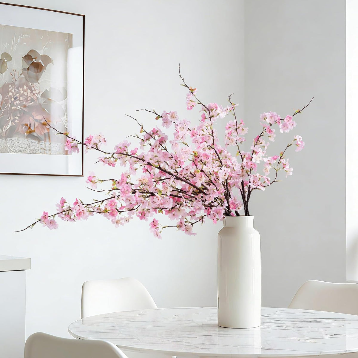 Artificial Cherry Blossom Branches 27.6In Silk Cherry Blossom Branches Long Stem Artificial Flowers for Tall Vase, for Home Decorate, Weddings Decorate, Parties & Festival Gifts (White)