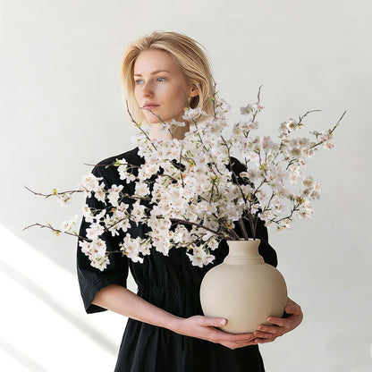 Artificial Cherry Blossom Branches 27.6In Silk Cherry Blossom Branches Long Stem Artificial Flowers for Tall Vase, for Home Decorate, Weddings Decorate, Parties & Festival Gifts (White)