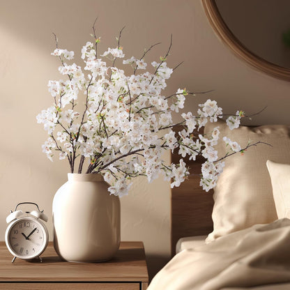 Artificial Cherry Blossom Branches 27.6In Silk Cherry Blossom Branches Long Stem Artificial Flowers for Tall Vase, for Home Decorate, Weddings Decorate, Parties & Festival Gifts (White)