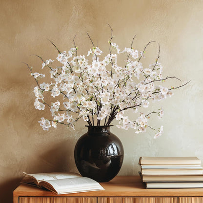 Artificial Cherry Blossom Branches 27.6In Silk Cherry Blossom Branches Long Stem Artificial Flowers for Tall Vase, for Home Decorate, Weddings Decorate, Parties & Festival Gifts (White)