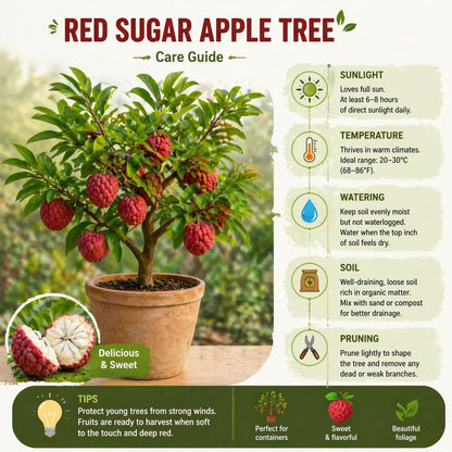 Sugar Apple Tree 2-3 Feet Tall in 3 Gallon Pot, Sweet Tropical Fruit Tree, Backyard and Container Planting, No CA (Yellow Sugar Apple)