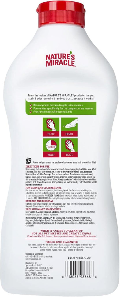 Urine Destroyer Plus for Dogs, Enzymatic Formula Tough on Strong Dog Urine And The Yellow Sticky Residue, 1 Gal