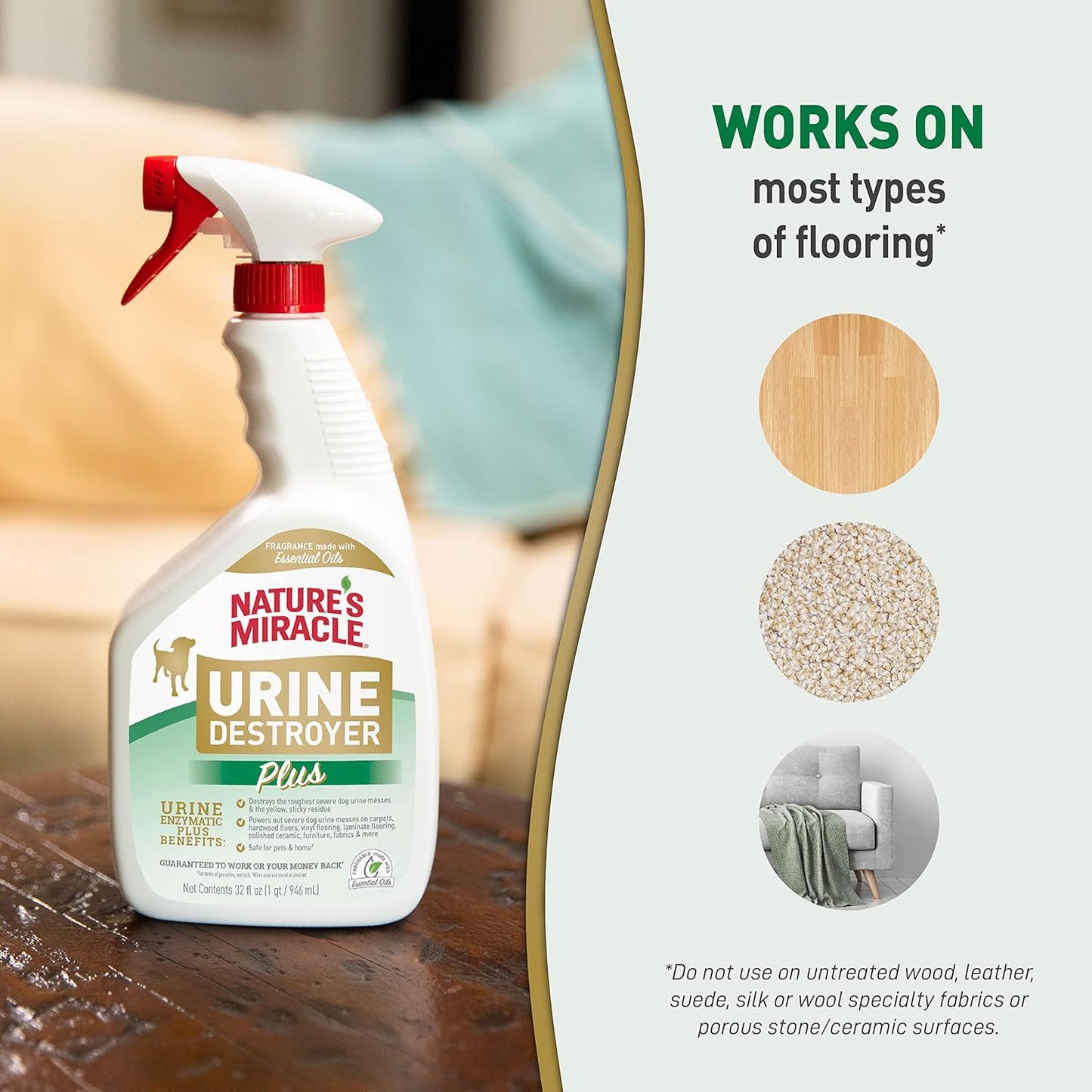 Urine Destroyer Plus for Dogs, Enzymatic Formula Tough on Strong Dog Urine And The Yellow Sticky Residue, 1 Gal