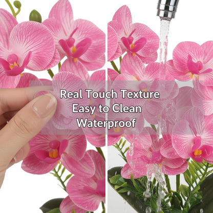 Pink Artificial Orchids Flowers in Pot 14" Tall Realistic Faux Phalaenopsis
