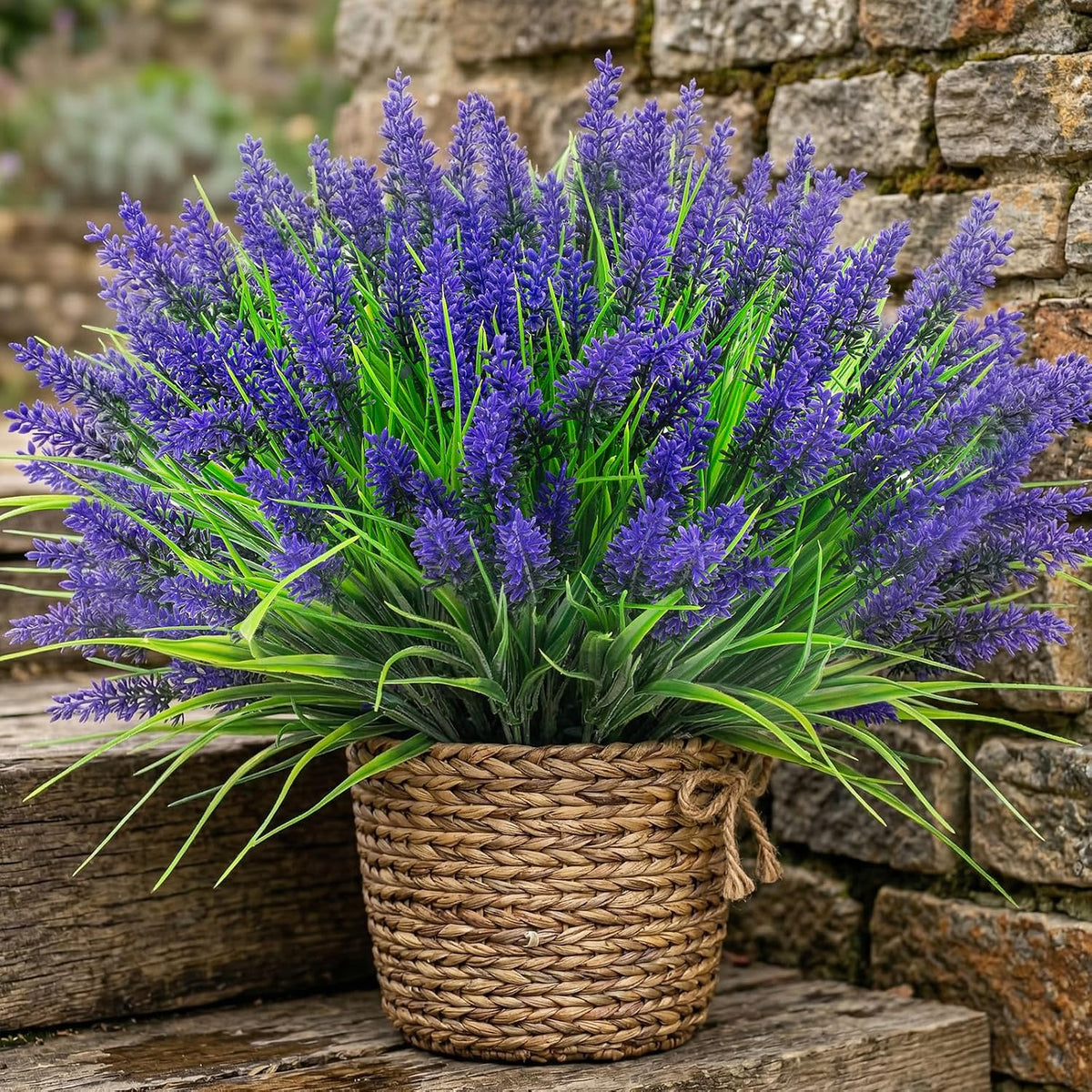 Rowfad 22 Pcs Artificial Outdoor Flowers UV Resistant Lavender Fake Greenery Plants Grass with Purple Flowers for Pot Decor for Window Garden Patio Hanging Planter Pathway Front Porch (22, Purple)