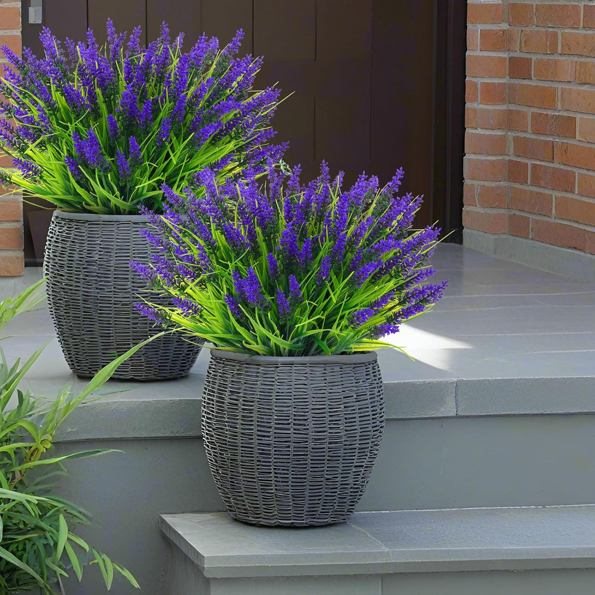 Rowfad 22 Pcs Artificial Outdoor Flowers UV Resistant Lavender Fake Greenery Plants Grass with Purple Flowers for Pot Decor for Window Garden Patio Hanging Planter Pathway Front Porch (22, Purple)