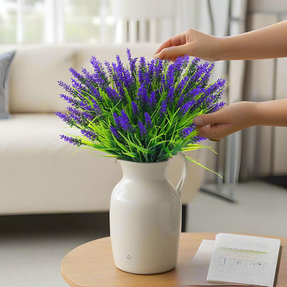 Rowfad 22 Pcs Artificial Outdoor Flowers UV Resistant Lavender Fake Greenery Plants Grass with Purple Flowers for Pot Decor for Window Garden Patio Hanging Planter Pathway Front Porch (22, Purple)