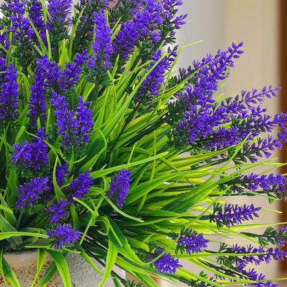 Rowfad 22 Pcs Artificial Outdoor Flowers UV Resistant Lavender Fake Greenery Plants Grass with Purple Flowers for Pot Decor for Window Garden Patio Hanging Planter Pathway Front Porch (22, Purple)