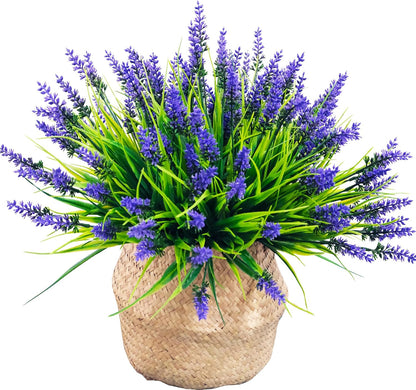 Rowfad 22 Pcs Artificial Outdoor Flowers UV Resistant Lavender Fake Greenery Plants Grass with Purple Flowers for Pot Decor for Window Garden Patio Hanging Planter Pathway Front Porch (22, Purple)