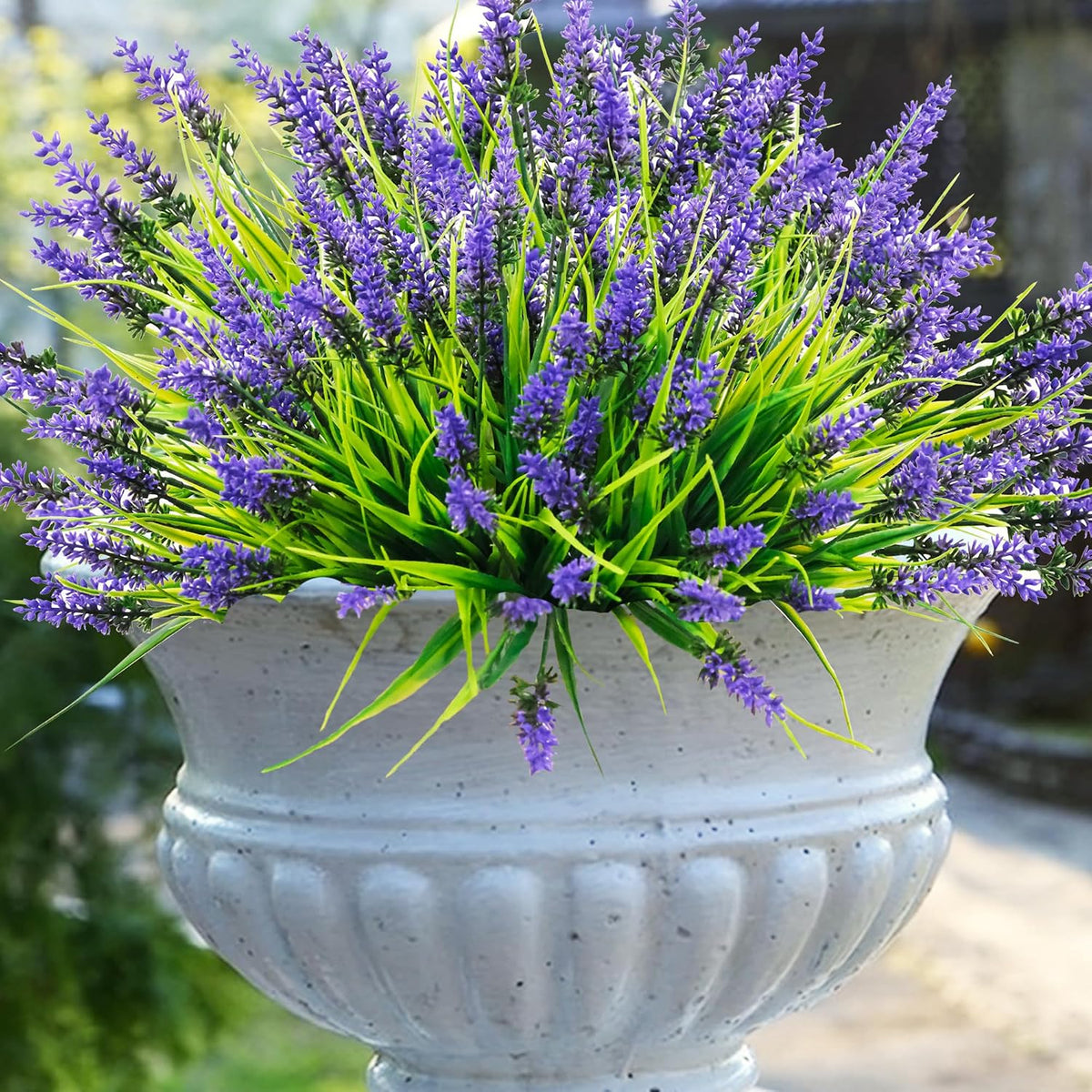 Rowfad 22 Pcs Artificial Outdoor Flowers UV Resistant Lavender Fake Greenery Plants Grass with Purple Flowers for Pot Decor for Window Garden Patio Hanging Planter Pathway Front Porch (22, Purple)