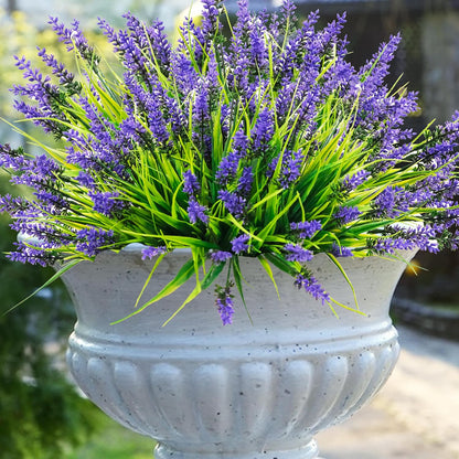 Rowfad 22 Pcs Artificial Outdoor Flowers UV Resistant Lavender Fake Greenery Plants Grass with Purple Flowers for Pot Decor for Window Garden Patio Hanging Planter Pathway Front Porch (22, Purple)