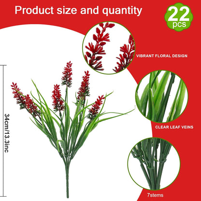 Rowfad 22 Pcs Artificial Outdoor Flowers UV Resistant Lavender Fake Greenery Plants Grass with Purple Flowers for Pot Decor for Window Garden Patio Hanging Planter Pathway Front Porch (22, Purple)