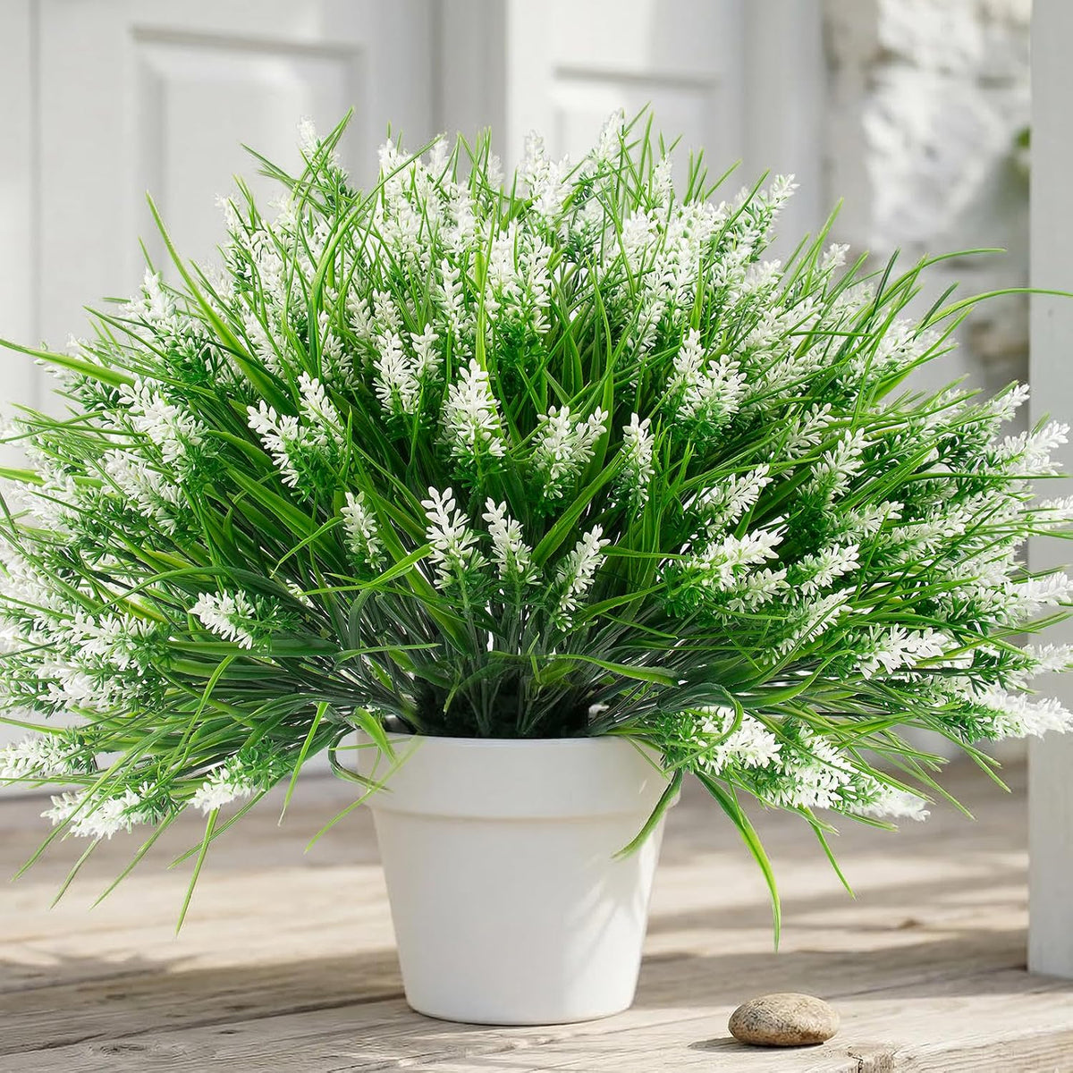 Rowfad 22 Pcs Artificial Outdoor Flowers UV Resistant Lavender Fake Greenery Plants Grass with Purple Flowers for Pot Decor for Window Garden Patio Hanging Planter Pathway Front Porch (22, Purple)