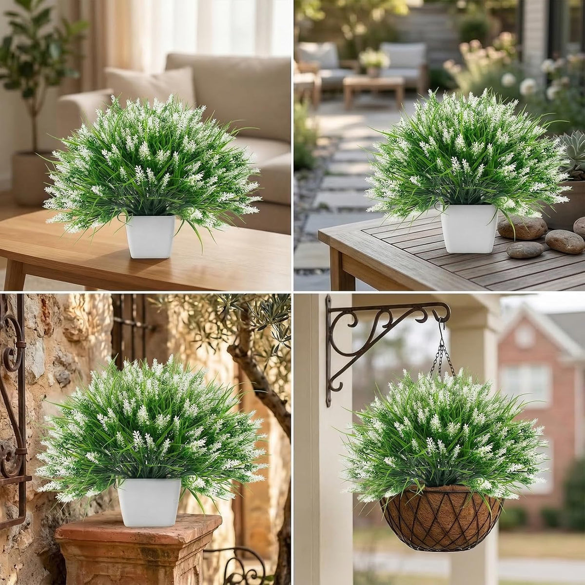 Rowfad 22 Pcs Artificial Outdoor Flowers UV Resistant Lavender Fake Greenery Plants Grass with Purple Flowers for Pot Decor for Window Garden Patio Hanging Planter Pathway Front Porch (22, Purple)