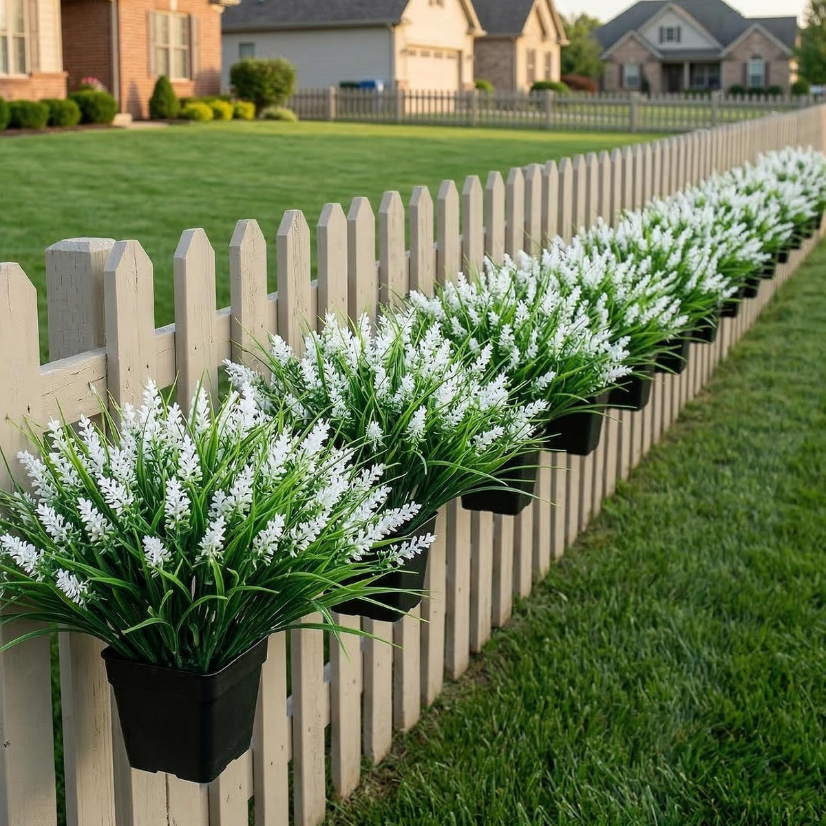 Rowfad 22 Pcs Artificial Outdoor Flowers UV Resistant Lavender Fake Greenery Plants Grass with Purple Flowers for Pot Decor for Window Garden Patio Hanging Planter Pathway Front Porch (22, Purple)