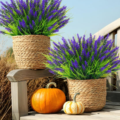Rowfad 22 Pcs Artificial Outdoor Flowers UV Resistant Lavender Fake Greenery Plants Grass with Purple Flowers for Pot Decor for Window Garden Patio Hanging Planter Pathway Front Porch (22, Purple)