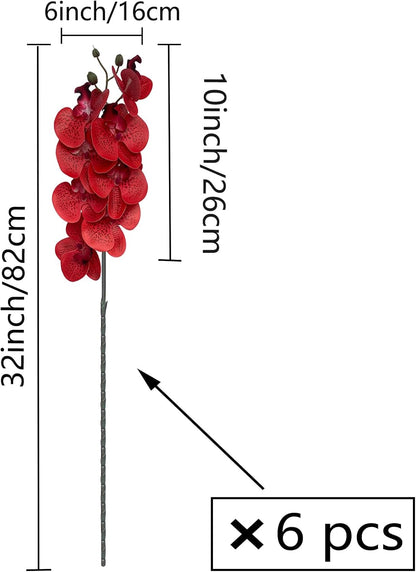 32" Artificial Phalaenopsis Flowers 6 Pcs Artificial Orchid Flowers Stem Plants for Home Décor (6Pcs)