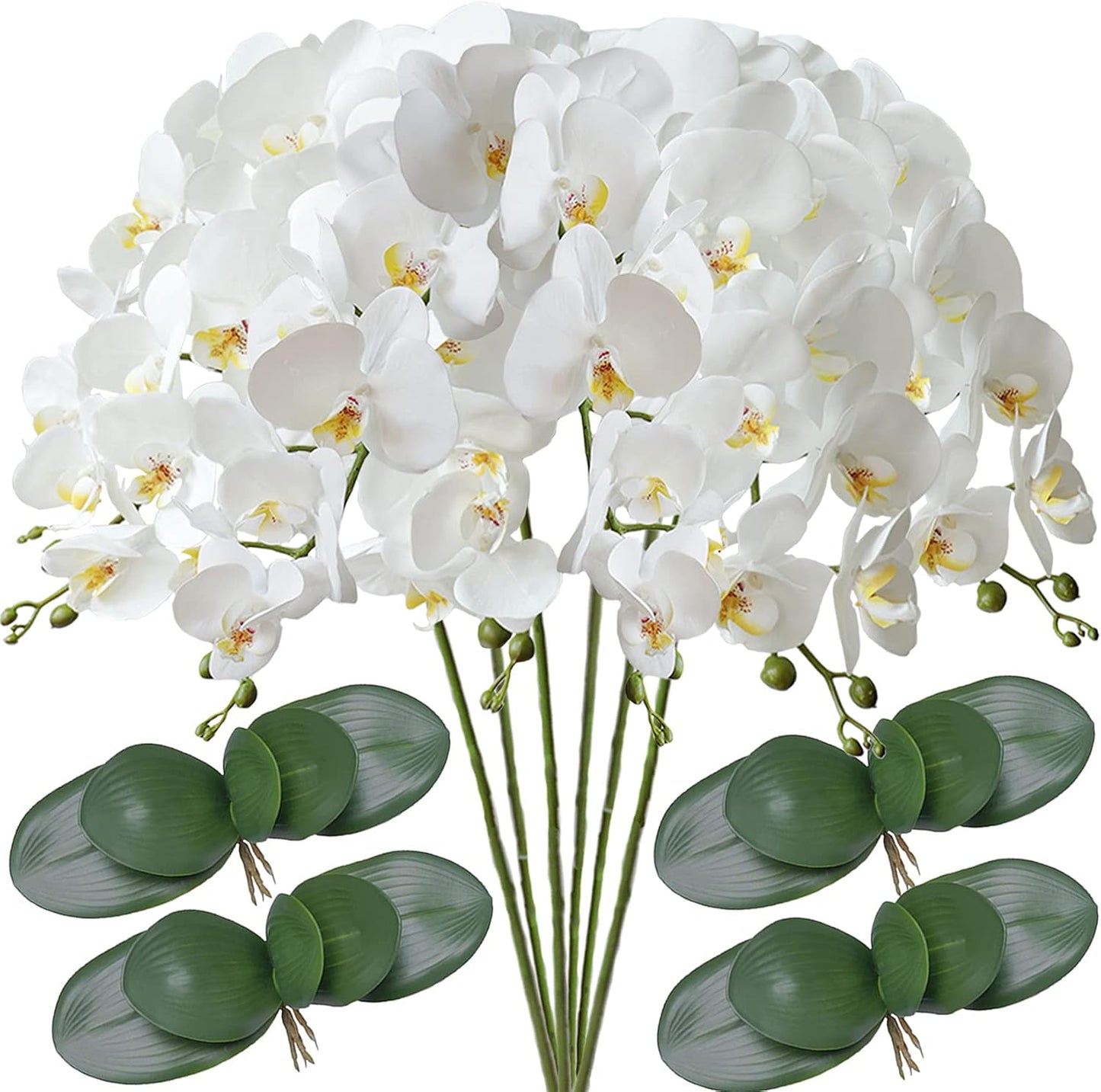 32" Artificial Phalaenopsis Flowers 6 Pcs Artificial Orchid Flowers Stem Plants for Home Décor (6Pcs)