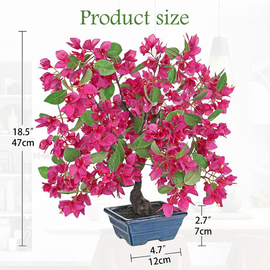 Artificial Bougainvillea Tree in Black Pot 51.1" Tall Faux Silk Bougainvillea Floral Tree with Realistic Trunk Pink Fake Bougainvillea Plant for Home Office Living Room Bedroom Décor