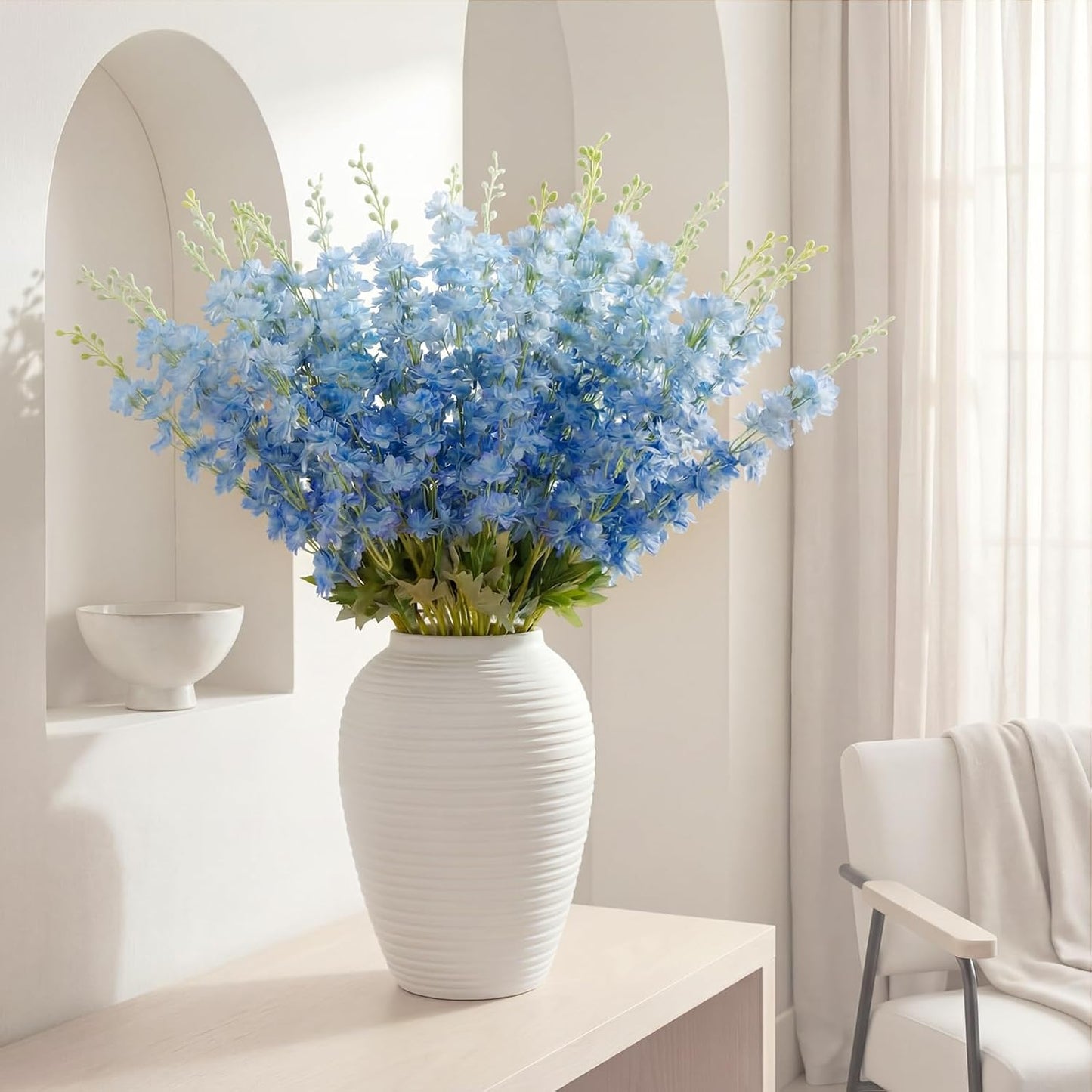 20 Pcs Delphinium Artificial Flowers - 33.5'' Long Stem Faux Flower Bulk - Fake Silk Delphinium Look Real Larkspur Flower for Wedding Home Tall Vase Table Decor(White)
