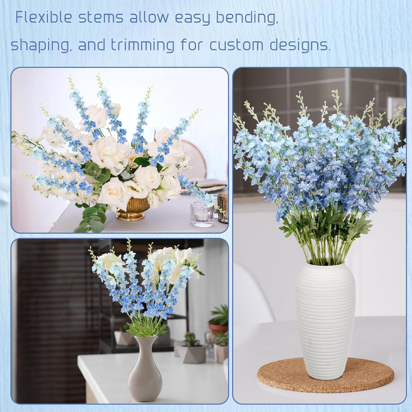 20 Pcs Delphinium Artificial Flowers - 33.5'' Long Stem Faux Flower Bulk - Fake Silk Delphinium Look Real Larkspur Flower for Wedding Home Tall Vase Table Decor(White)