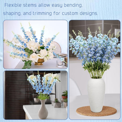 20 Pcs Delphinium Artificial Flowers - 33.5'' Long Stem Faux Flower Bulk - Fake Silk Delphinium Look Real Larkspur Flower for Wedding Home Tall Vase Table Decor(White)
