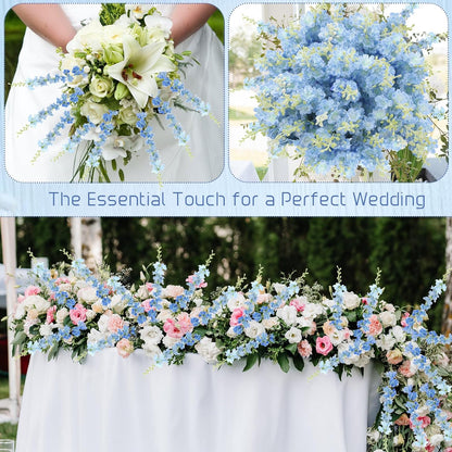 20 Pcs Delphinium Artificial Flowers - 33.5'' Long Stem Faux Flower Bulk - Fake Silk Delphinium Look Real Larkspur Flower for Wedding Home Tall Vase Table Decor(White)