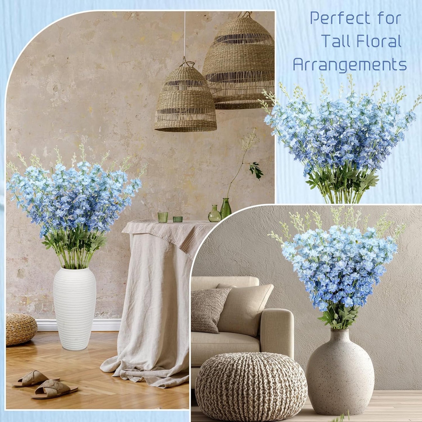 20 Pcs Delphinium Artificial Flowers - 33.5'' Long Stem Faux Flower Bulk - Fake Silk Delphinium Look Real Larkspur Flower for Wedding Home Tall Vase Table Decor(White)