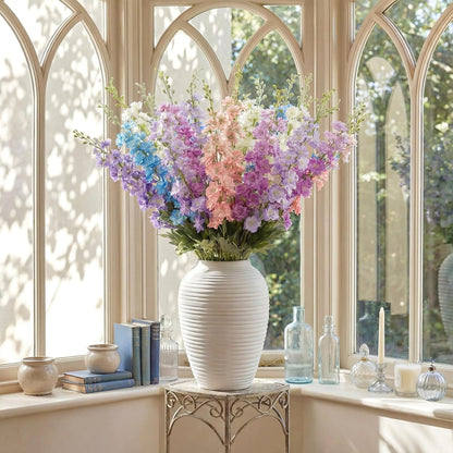20 Pcs Delphinium Artificial Flowers - 33.5'' Long Stem Faux Flower Bulk - Fake Silk Delphinium Look Real Larkspur Flower for Wedding Home Tall Vase Table Decor(White)