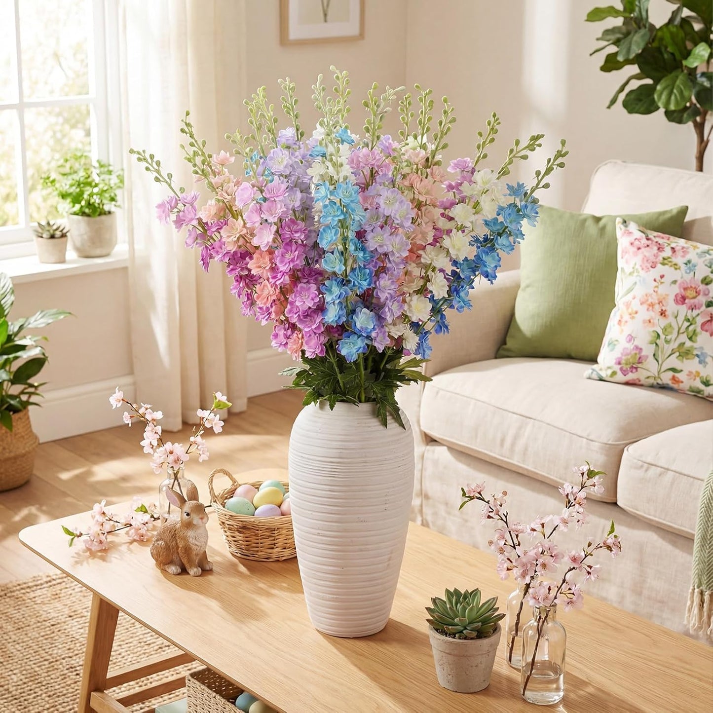 20 Pcs Delphinium Artificial Flowers - 33.5'' Long Stem Faux Flower Bulk - Fake Silk Delphinium Look Real Larkspur Flower for Wedding Home Tall Vase Table Decor(White)