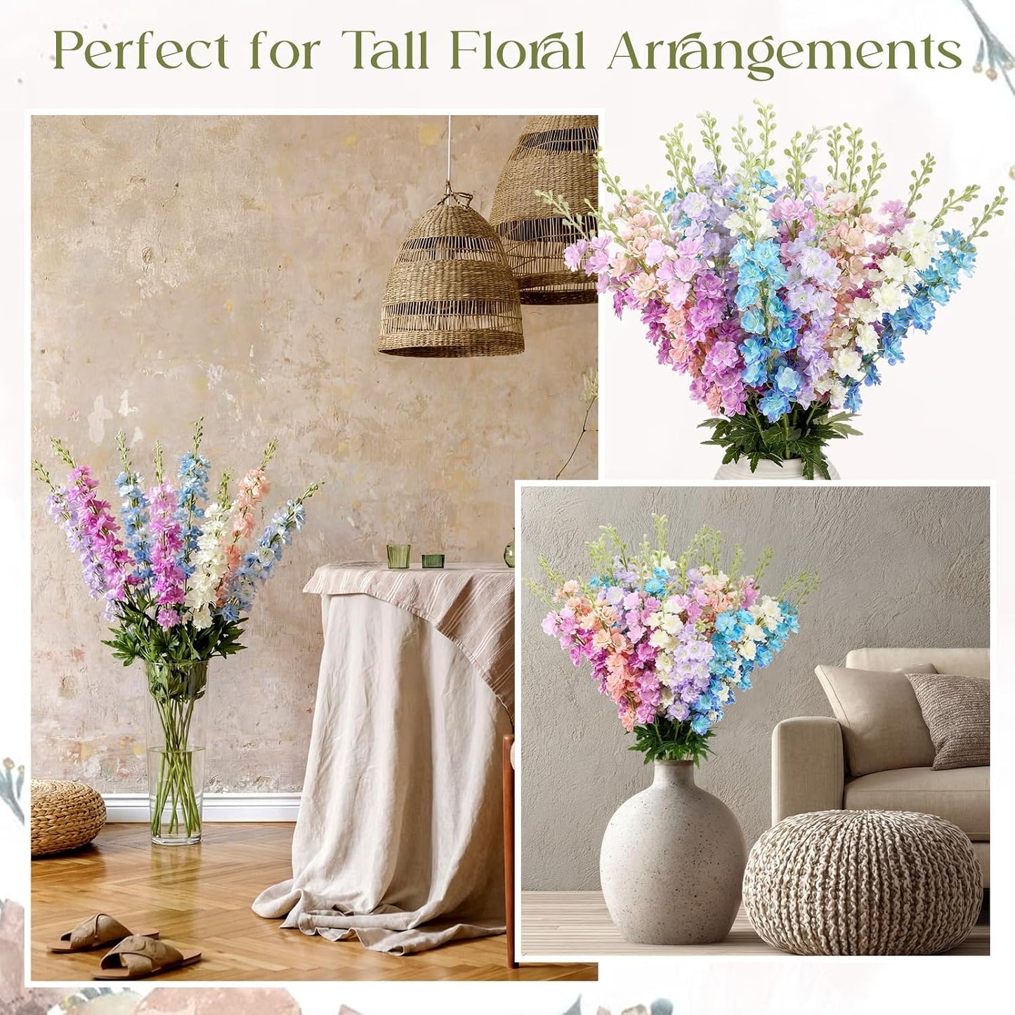 20 Pcs Delphinium Artificial Flowers - 33.5'' Long Stem Faux Flower Bulk - Fake Silk Delphinium Look Real Larkspur Flower for Wedding Home Tall Vase Table Decor(White)