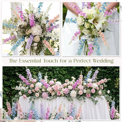 20 Pcs Delphinium Artificial Flowers - 33.5'' Long Stem Faux Flower Bulk - Fake Silk Delphinium Look Real Larkspur Flower for Wedding Home Tall Vase Table Decor(White)