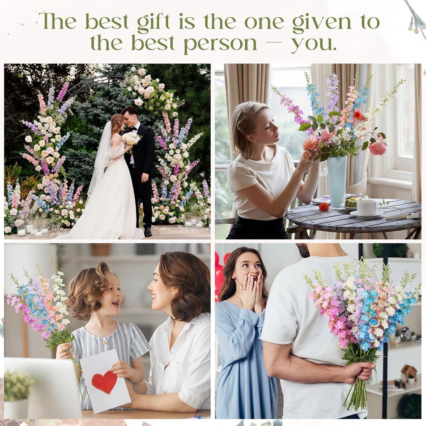 20 Pcs Delphinium Artificial Flowers - 33.5'' Long Stem Faux Flower Bulk - Fake Silk Delphinium Look Real Larkspur Flower for Wedding Home Tall Vase Table Decor(White)
